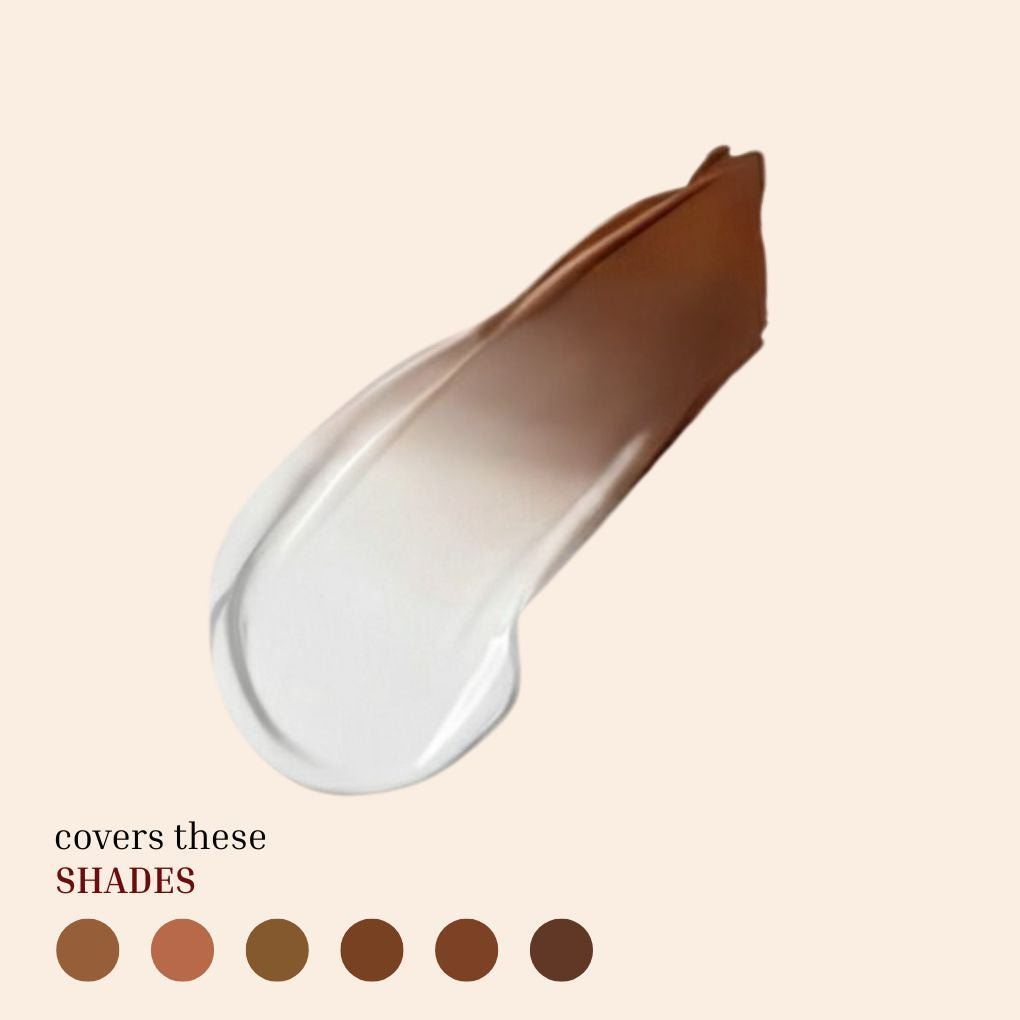 Swatches of Oplenza Smart Match Foundation-Shade D6 Dark, white color changing foundation 