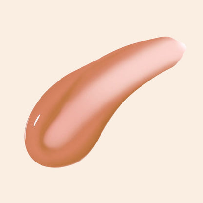 Oplenza Opulent Lustre Gloss Swatch- Peach Nectar, makeup essentials, buildable, clean beauty lip gloss for a radiant, long-lasting makeup look
